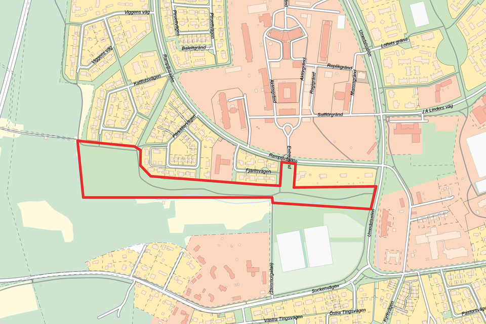 Kartbild över Pärkällarparkens avgränsning