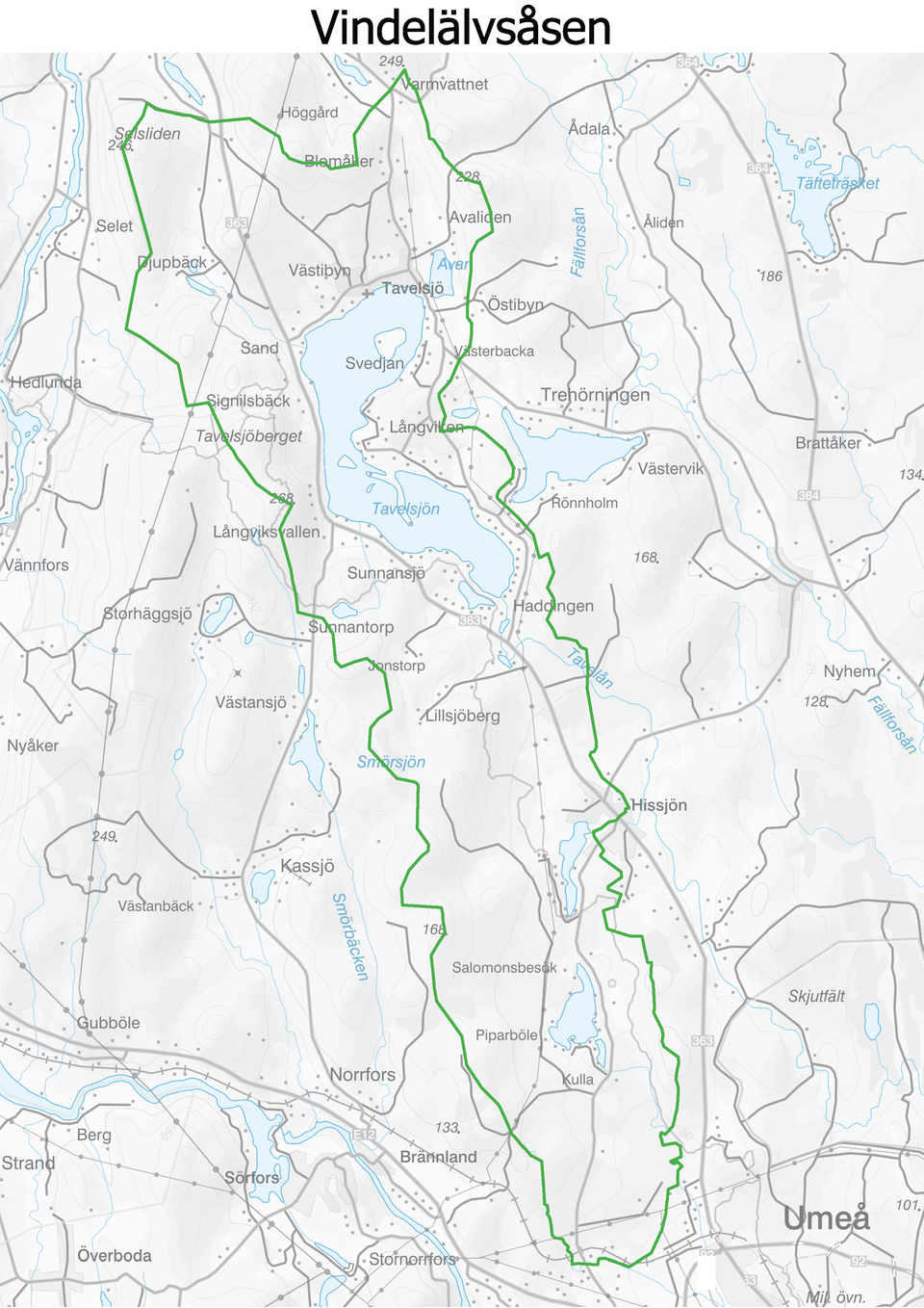 Karta över zonerna i Vindelälvsåsens vattenskyddsområde